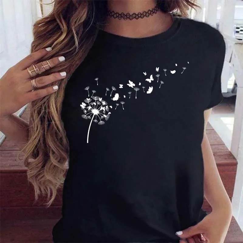 

Maycaur Women Graphic Cartoon Dandelion Print T Shirt Short Sleeve Ladies Print Clothes Lady Tees Tops Female Womens T Shirt