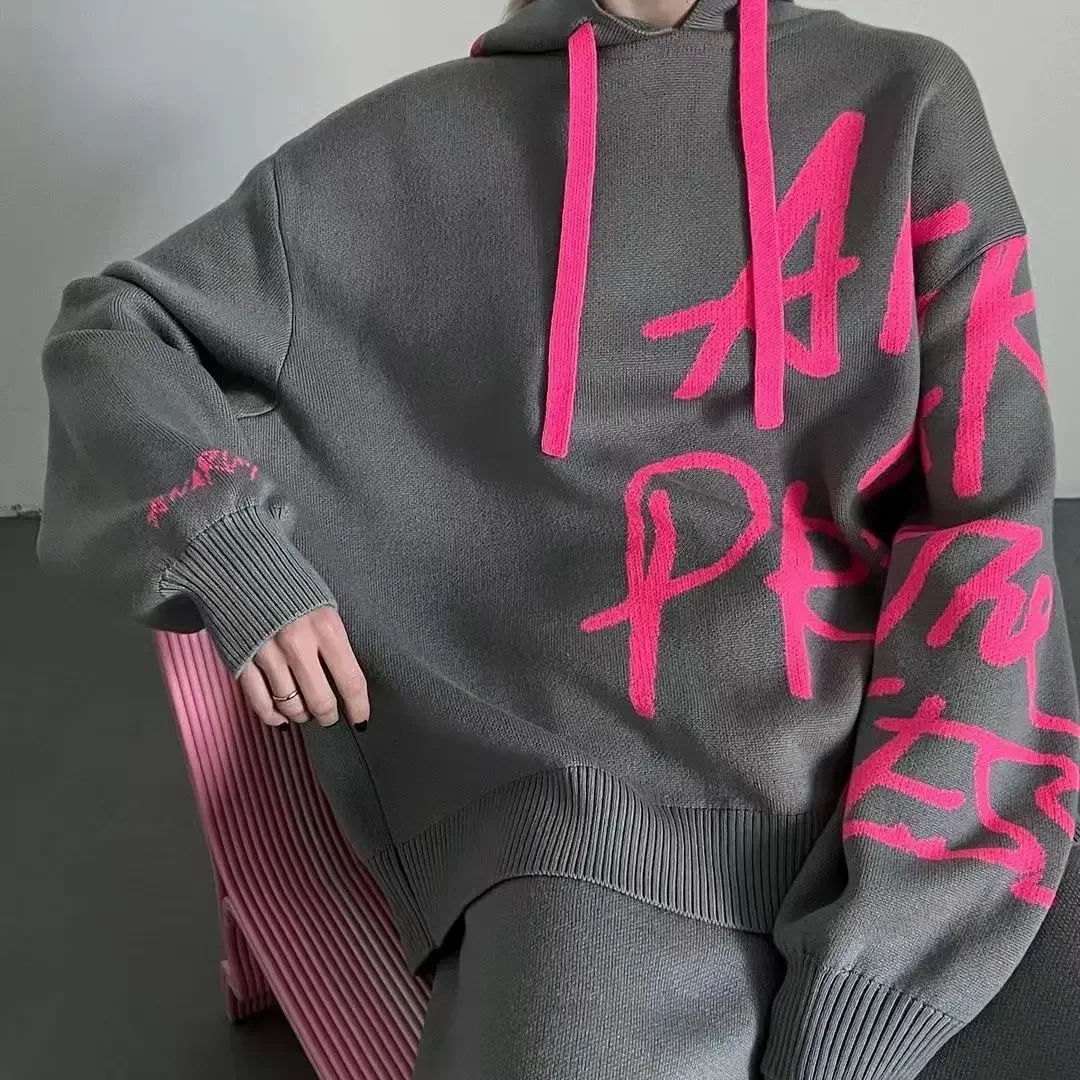 

Traf 2024 Winter K Pop Clothes Women Y2k Loose Oversized Hoodie Drawstring Letter Print Casual Sweater Ladies Street Outfits