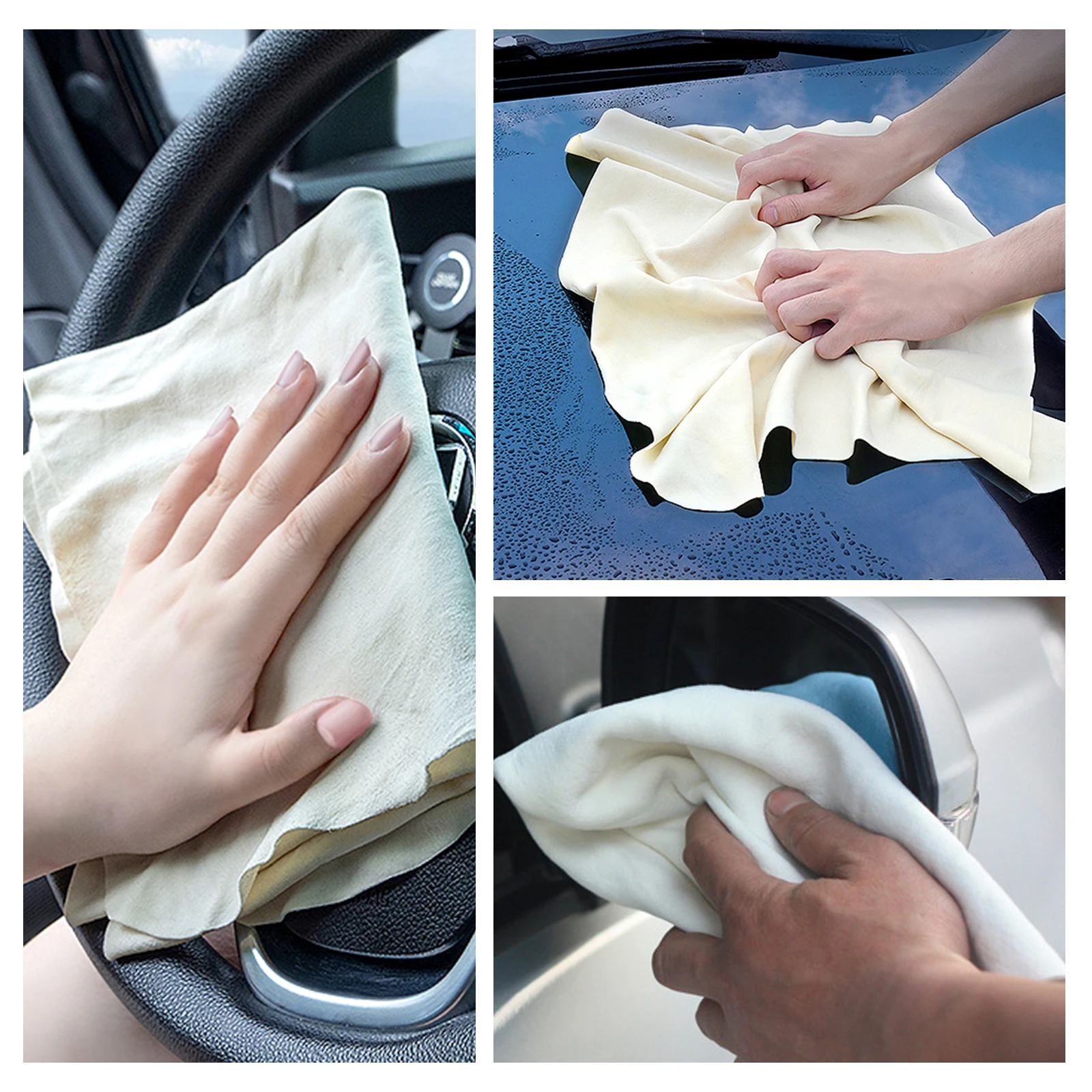 60x90cm Natural Suede Car Cleaning Cloth Genuine Leather Wash Absorbent Quick-drying Towel Striped Cotton Velvet