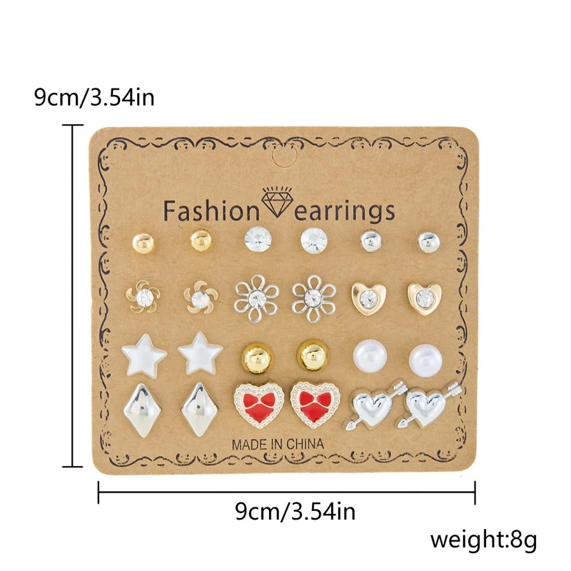 12 Pairs Combination Stud Earrings For Women Girl Shiny Zircon Moon Star Snowflake Geometric Mini Earring Party Charm Jewelry