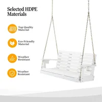 Heavy Duty 1600 LBS HDPE Porch Swing Outdoor with Rotatable Cup Holder, 4 FT Patio Bench Swing with Adjustable Chains, 2 2