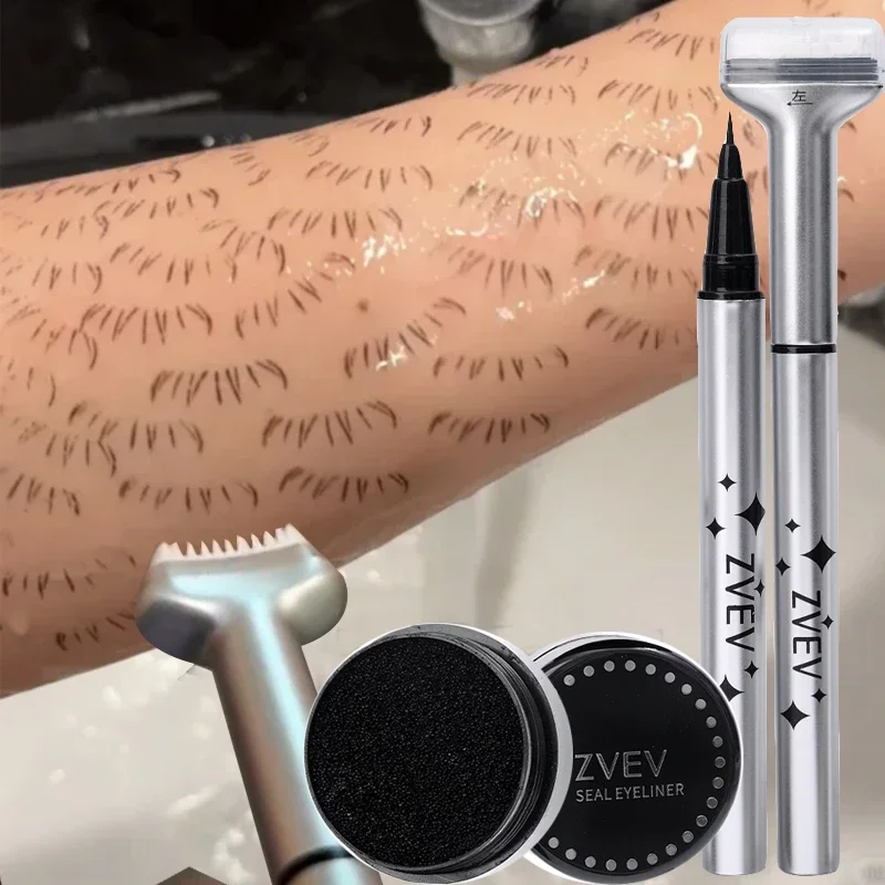 Reusable Eyelash Stamps Pen 2 in 1 Lower Eyelash Seal Tool Quick Dry Black Brown Liquid Eyeliner Pen Simulation Makeup