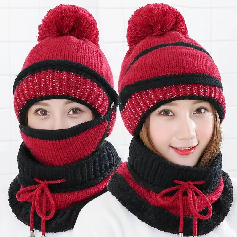 3 en 1 Set Bonnet Écharpe de Cercle Masque Facial Femme Cache-Cou Tour de  Cou Thermique Hiver Bonnet Tricoté Epais avec Pompon Cache-Oreilles  Anti-Vent Chapeau pour Extérieur Ski Snowboard Cyclisme : 