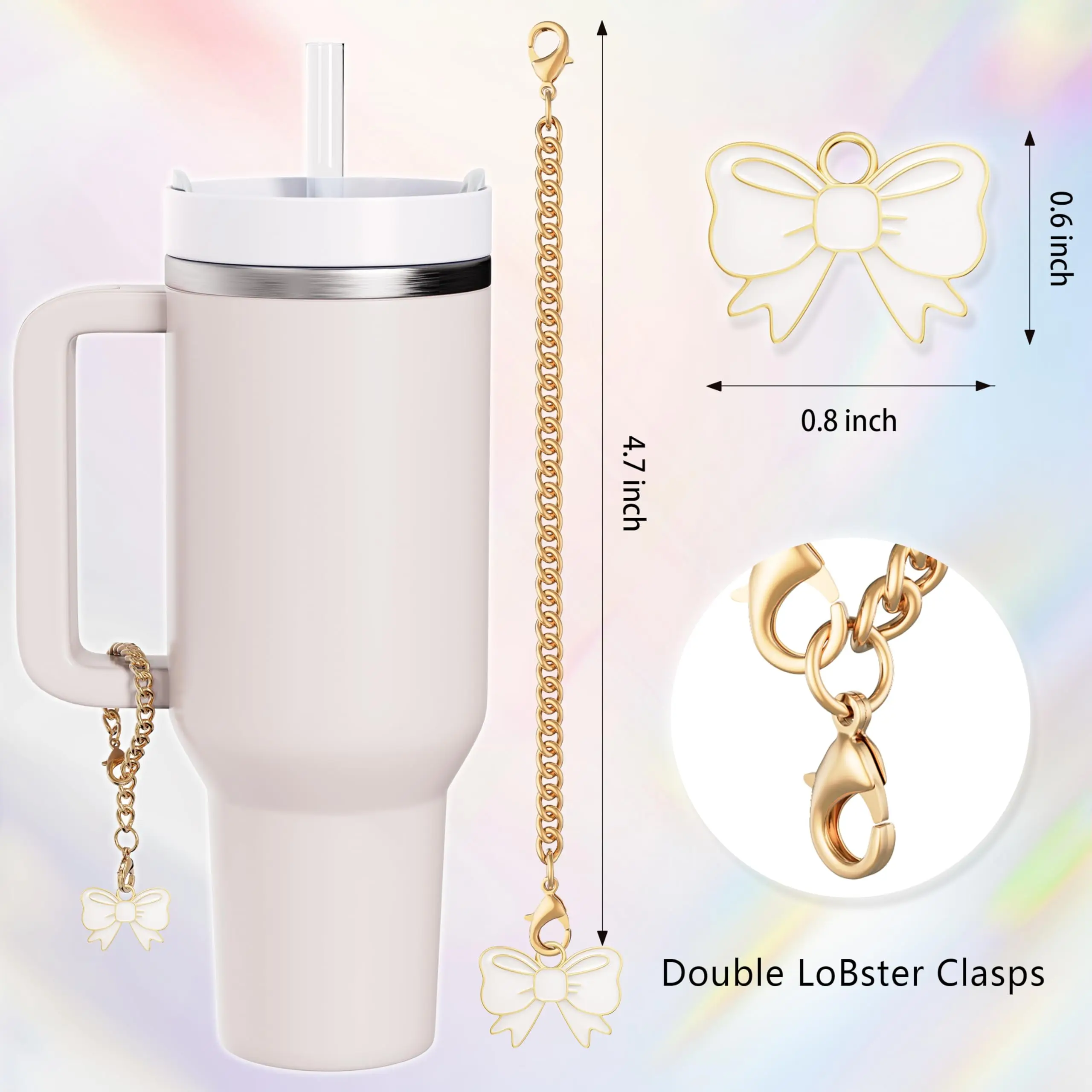 Compatible with Stanley Cup Accessories-3Pcs 10mm Bow Straw Topper for Stanley 30&40 Oz Tumbler with Handle