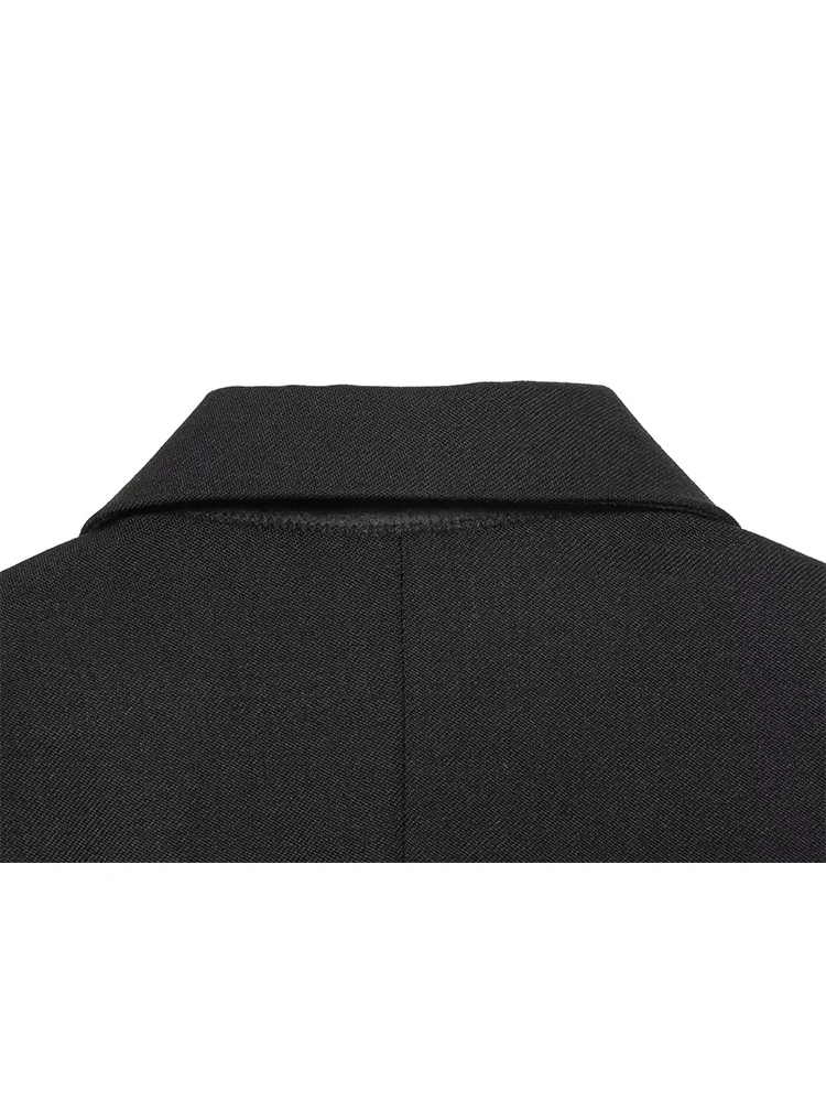 New Women Black Cropped Blazers Spring Autumn Notched Collar Crop Jacket Coat Women Vintage Long Sleeve Chic Street Suit Coat