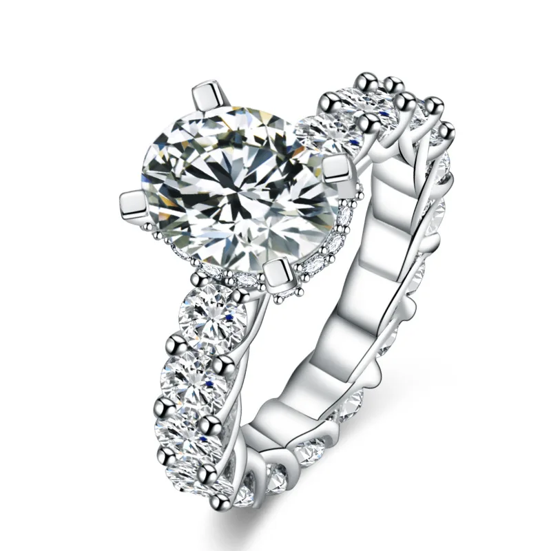 

Hot Sale in Europe and America Full Diamond Moissanite Ring Micro Inlaid Zircon Oval Diamond Four-Claw Ring Engagement Ring