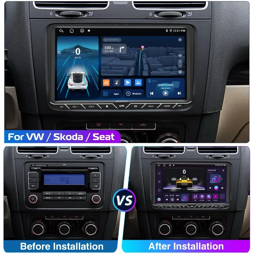 ESSGOO Android 14 Apple CarPlay Android Auto Drahtlos 6+128GB Für VW GOLF MK5 MK6 Autoradio IPS Touchscreen 9 Zoll 8 Kern GPS Navigation KI-Steuerung Radio 4G WIFI FM/AM USB Spiegel Link DSP Sound – Detail 5