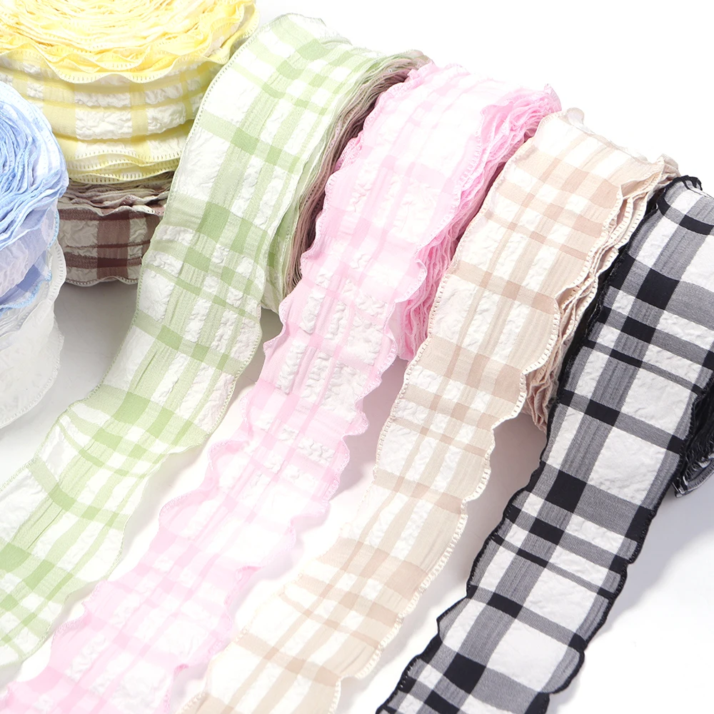Plaid Wavy Edge Lace Ribbon - 5 Yards for DIY Crafting and Decor