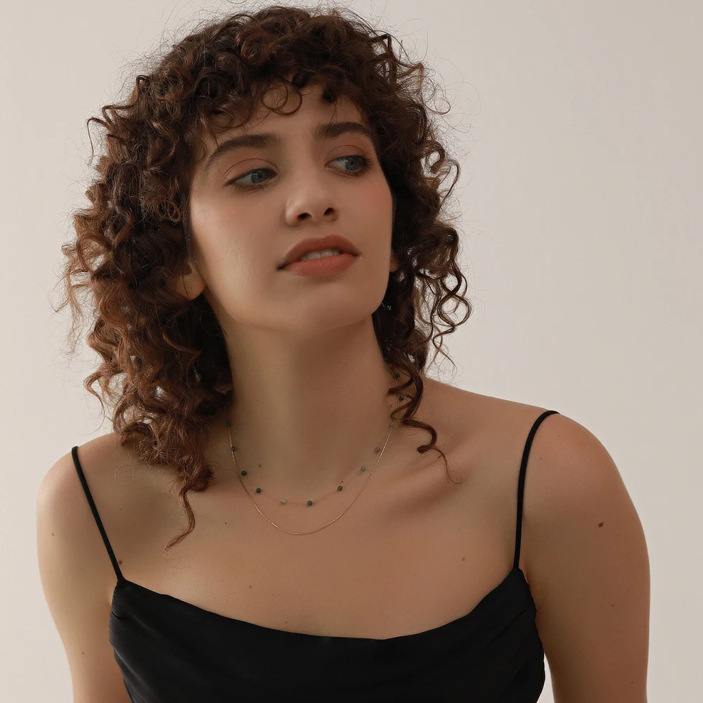 Natural Stone Double Chain Stainless Steel Necklace Charm - Image 3