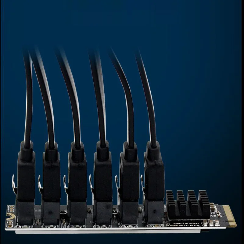 M.2 NVME PCI-E PCIE X4 X8 X16 To 6 Port 3.0 SATA Adapter Card Riser III 6GB/S  Chassis server PC Expansion+6PCS 3.0 SATA CABLE — view 6