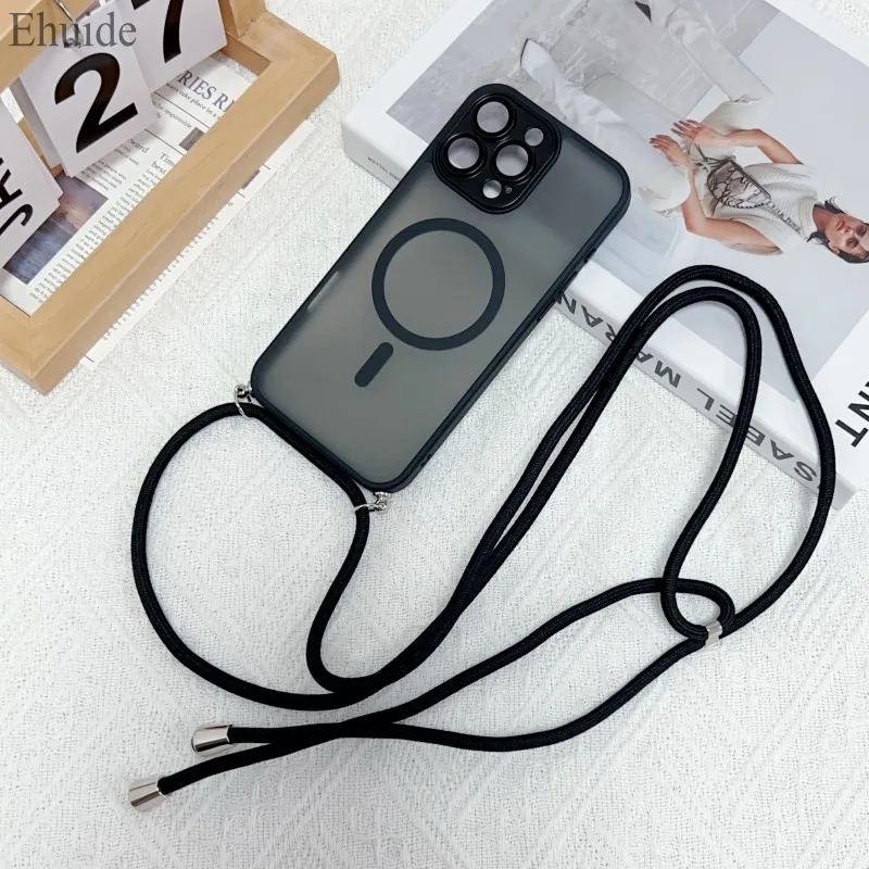 Magnetische Armband-Hülle für iPhone 17, 16, Pro Max, 15, 14 Plus, 13, 12, 16E, kabelloses Laden, luxuriöse, matte, klare, stoßfeste Umhängetasche – Detail 19