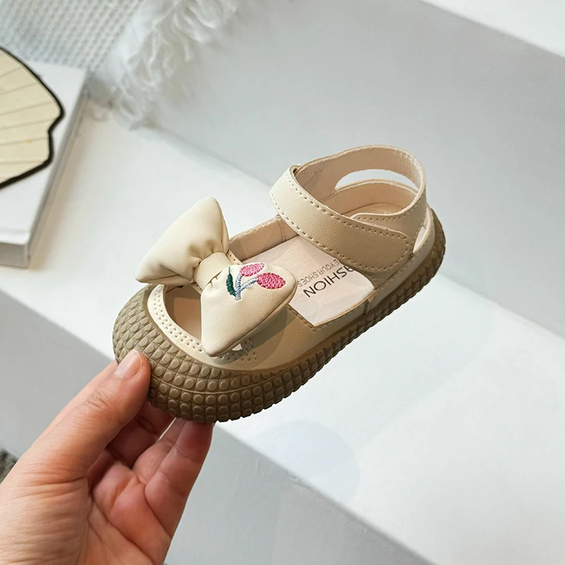 Unishuni Girls Summer Sandals Child Soft Sole Princess Fashion Bowknot Sport Beach Shoe Kid Toes Protection Outdoor Sandal 22-31 2