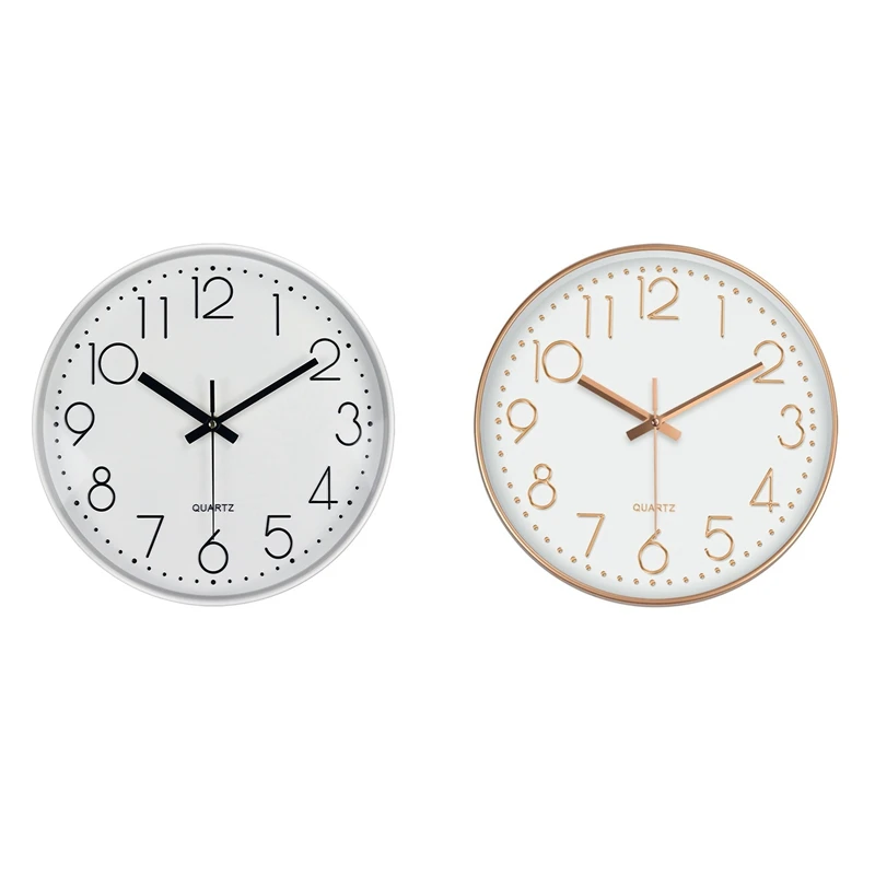 

2Pcs Modern Wall Clock 10 Inch Silent Non-Ticking Battery Operated Quartz Clock For Living Room Home Office,A & B