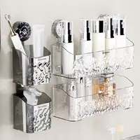 Light Luxury Style Glacier Pattern Suction Cup Shelf Bathroom Shower Punch-Free Wall Mounted Storage Rack Draining Basket Holder 1