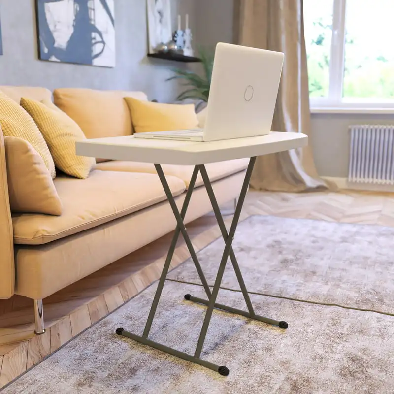 

30-Inch Granite White Indoor/Outdoor Plastic Folding Table, Adjustable Height Commercial Grade Side Table, Laptop Table, TV Tray