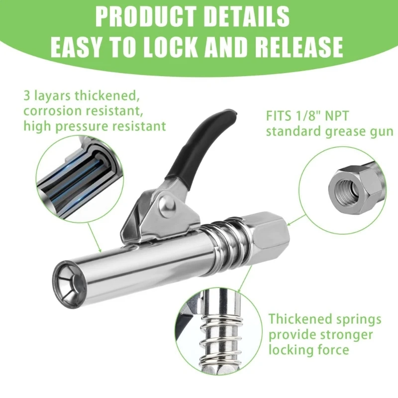 Grease Guns Coupler 10000PSI Working Pressure Quick Release Coupler with Easy to Lock Handle for 1/8" NPT Grease Guns