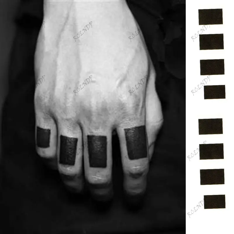 

Waterproof Temporary Tattoo Sticker Black Totem Square Pattern Hand Fingers Arm Neck Fake Tatto Flash Tatoo for Men Women