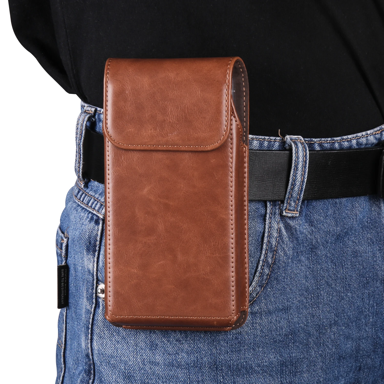 Luxury Cow Leather Belt Clip Phone Case Men Travel Waist Bag For iPhone ...