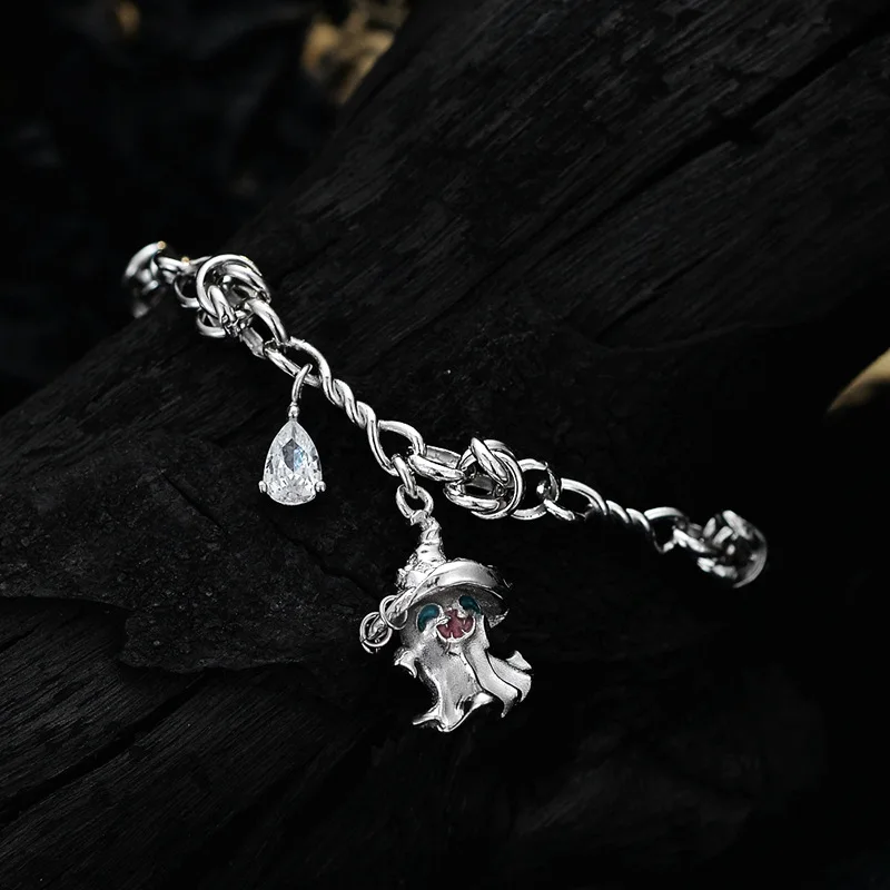 Youth Of Vigor Solid 925 Silver Collegamenti Irregolari Cz Accent Sprite Charm Statement Bracciale Muslimah