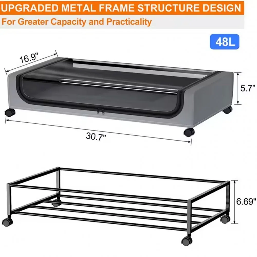 Large Capacity Underbed Storage Box Bed Bottom Shelf with Wheels Quilts Clothing Shoes Storage Multifunctional Storage Box 6