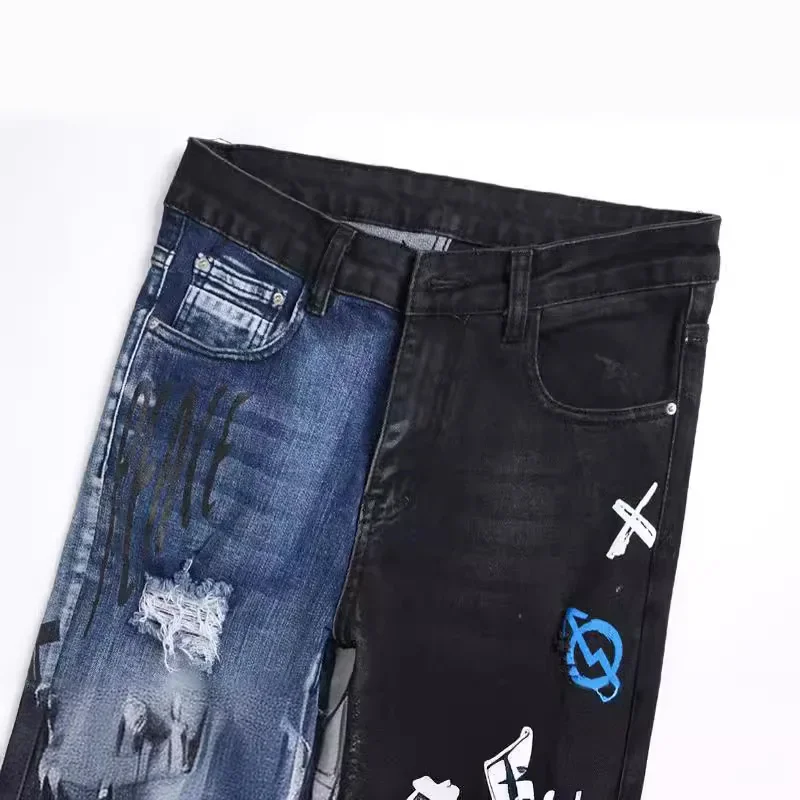 Jeans Strappati Elasticizzati da Uomo, Pantaloni Slim Comodi in Denim Consumato con Fori