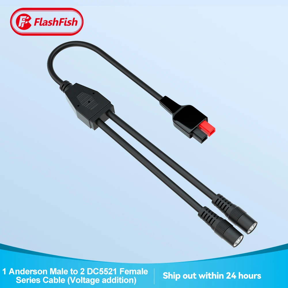 Flashfish Solar Connectors DC Y Series Cable 1 Male Anderson to Dual Female 5.5mm x 2.1mm DC Power Extension Wire 200W Max extension cable solar panel connector cable