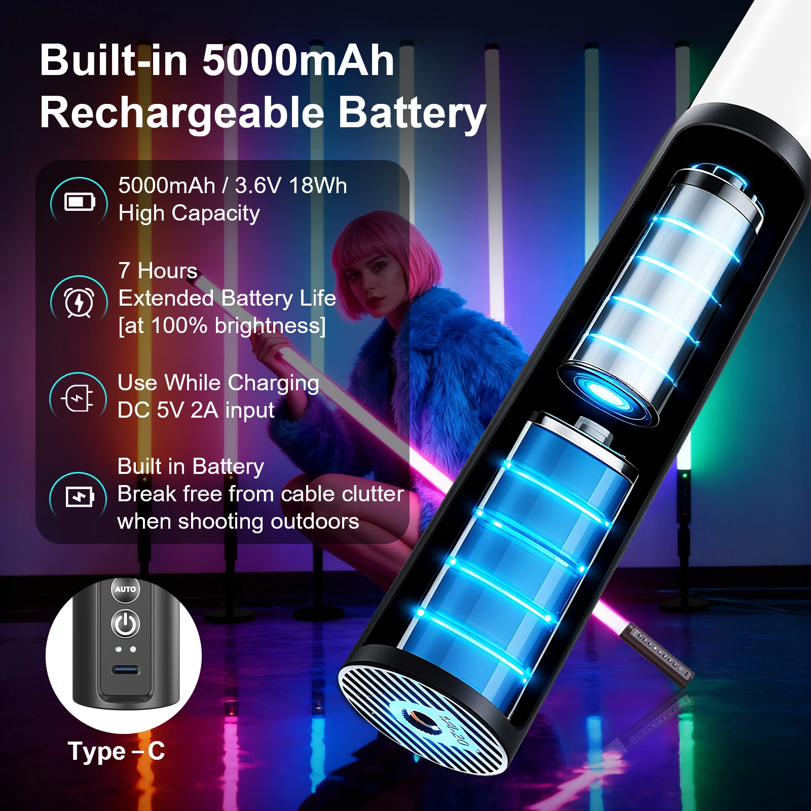 LUXCEO 120cm 4개 세트 5W LED 무드 조명 리모컨 포함, RGB 색상 변경 기능, 바, 무대, 파티, 크리스마스 장.