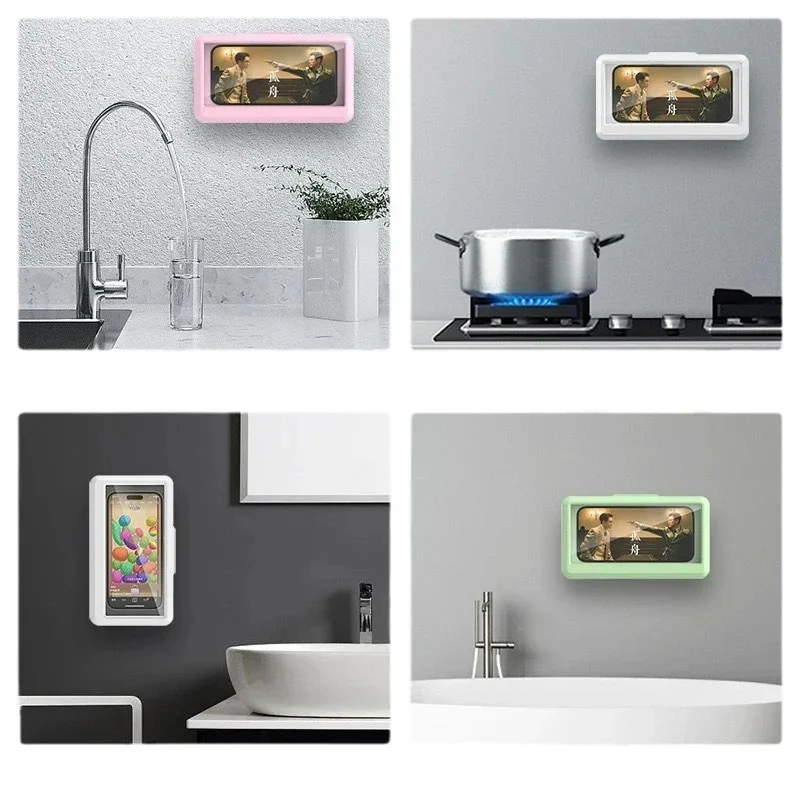 Waterproof Anti-Fog Touch-Sensitive Shower Phone Holder with No-Drill Self-Adhesive Wall Mount