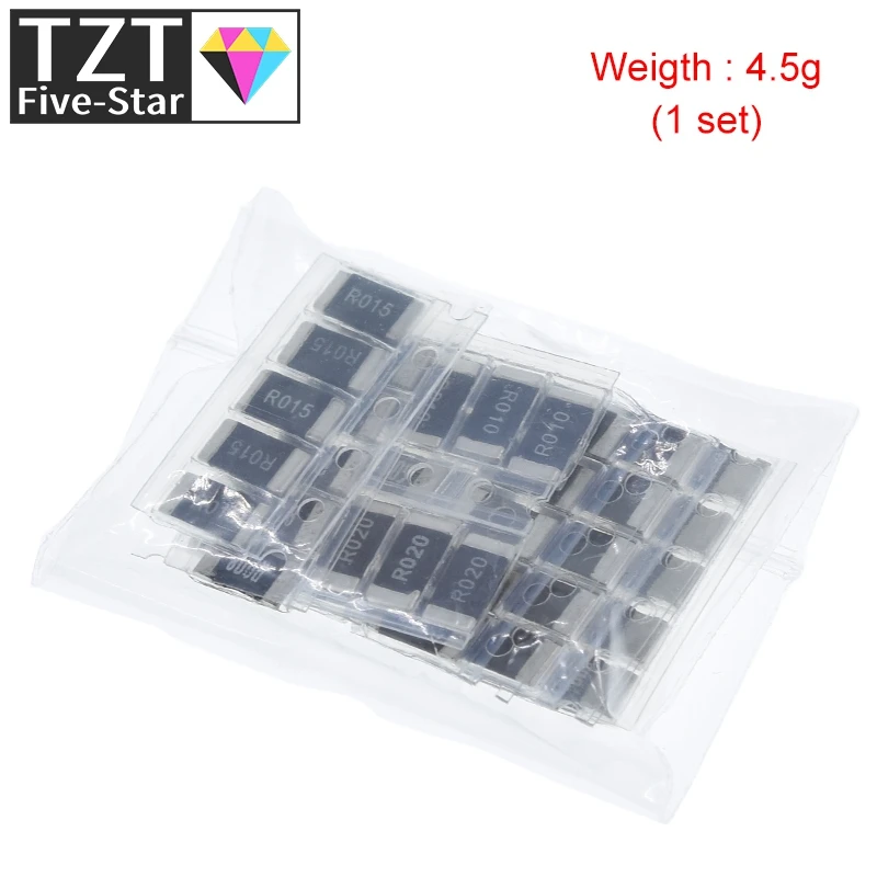 TZT 50PCS Alloy resistance 2512 SMD Resistor Samples kit ,10 kindsX5pcs=50pcs R001 R002 R005 R008 R010 R015 R020 R025 R050 R100