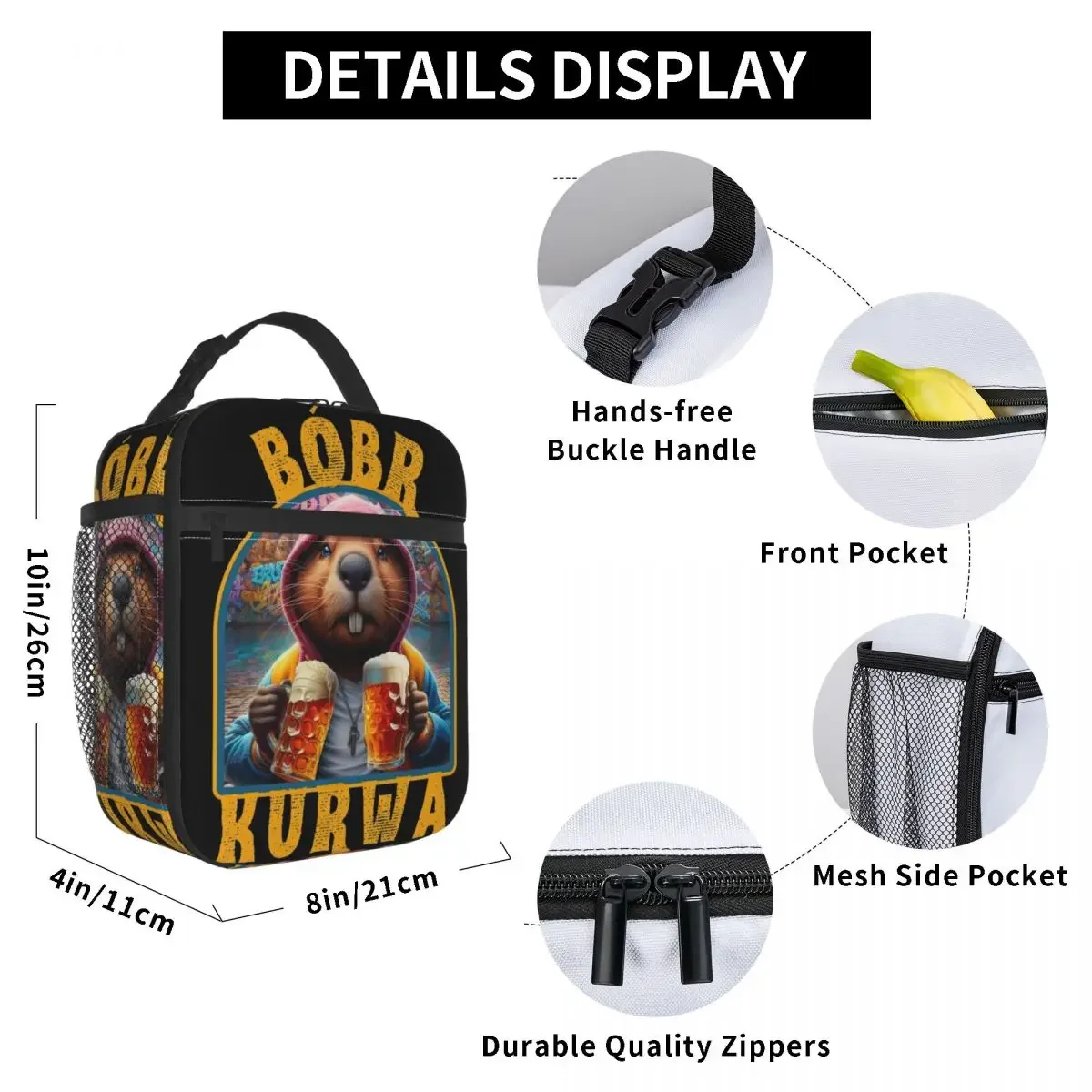 Cheers! Bobr Kurwa Drinking Beer Insulated Lunch Bag Bober Beaver Food Bag Leakproof Thermal Cooler Lunch Box For School Office