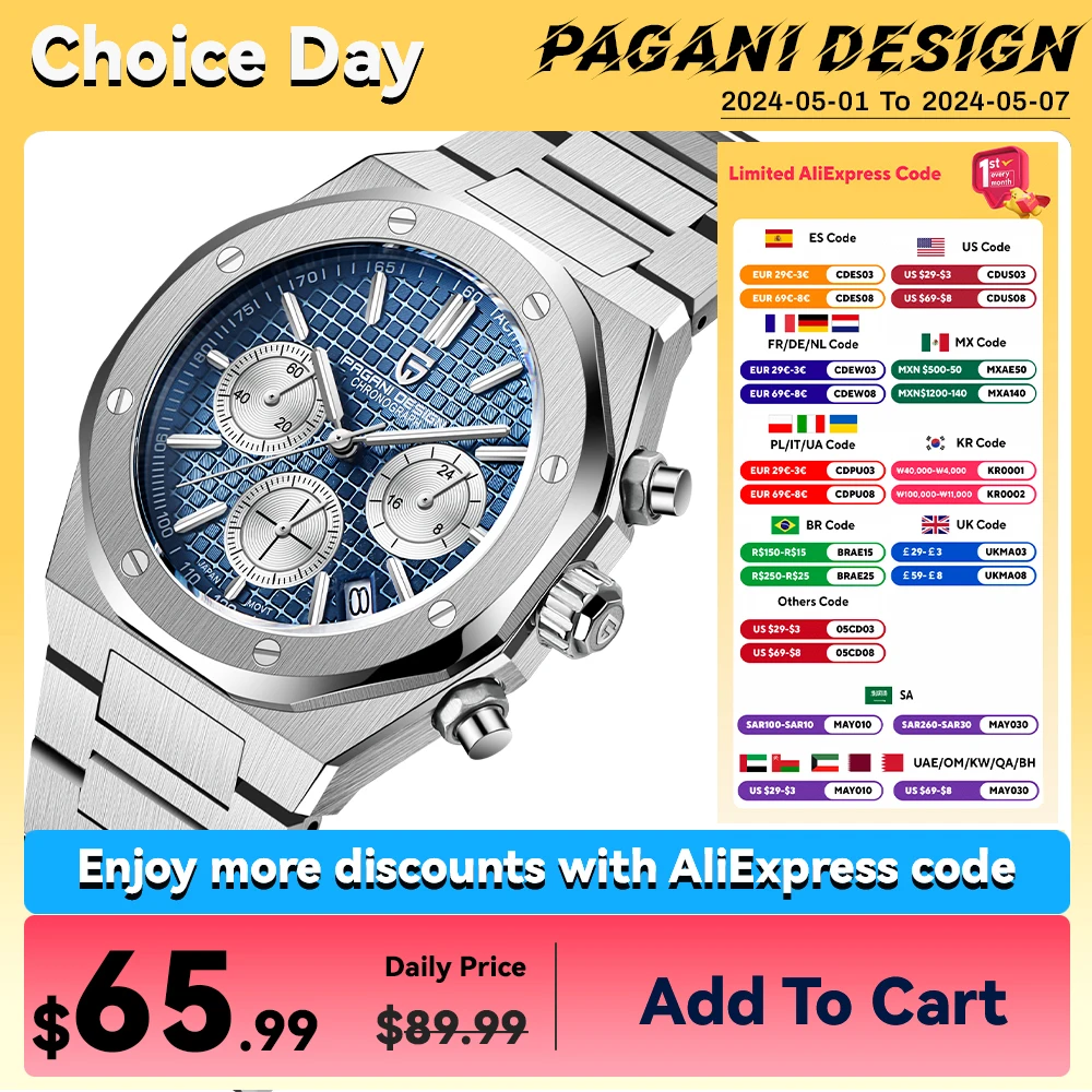 

2024 Top Brand PAGANI DESIGN 40MM Men's Quartz Watches Stainless Steel Sapphire Glass Watch Gift for Men PD1707 Reloj Hombre