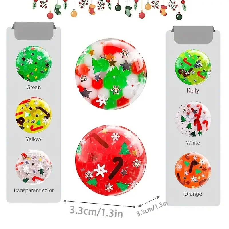 5/10/20Pcs Christmas Squeeze Balls Glitter Pressure Ball Kids Adult Relieve Stress Sensory Toy Birthday Party Gift Pinata Filler