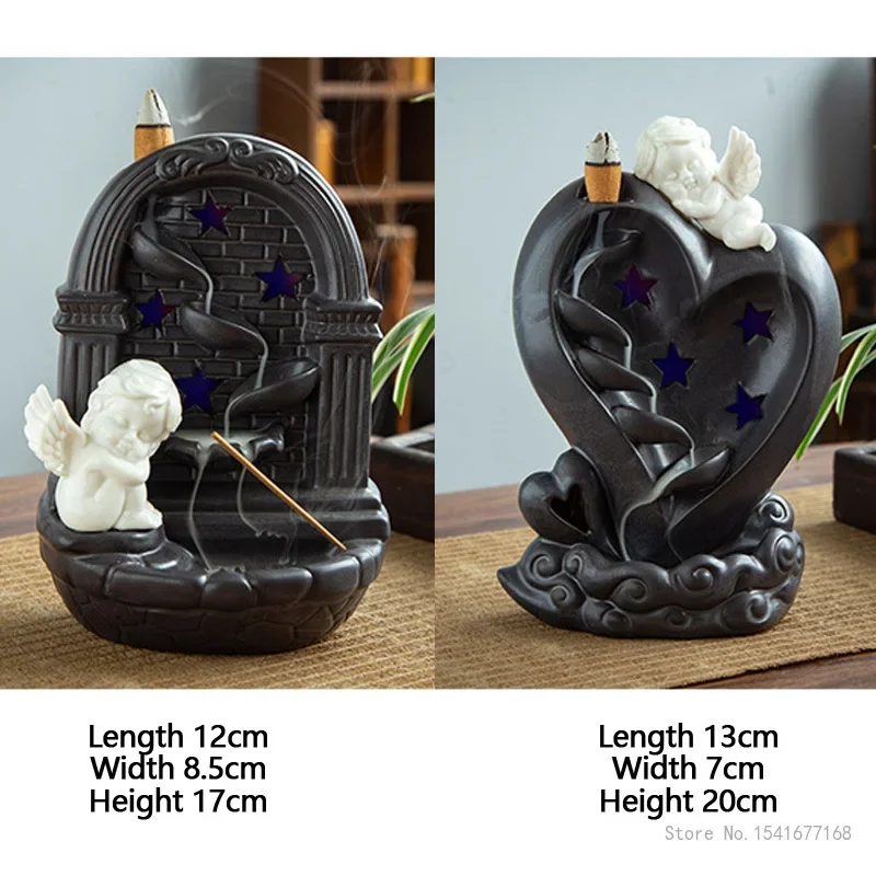 Creative Backflow Incense Burner, Ceramic LED Home Decoration Aromatherapy Burner with Light, Love, Old City, European Style 1Pc
