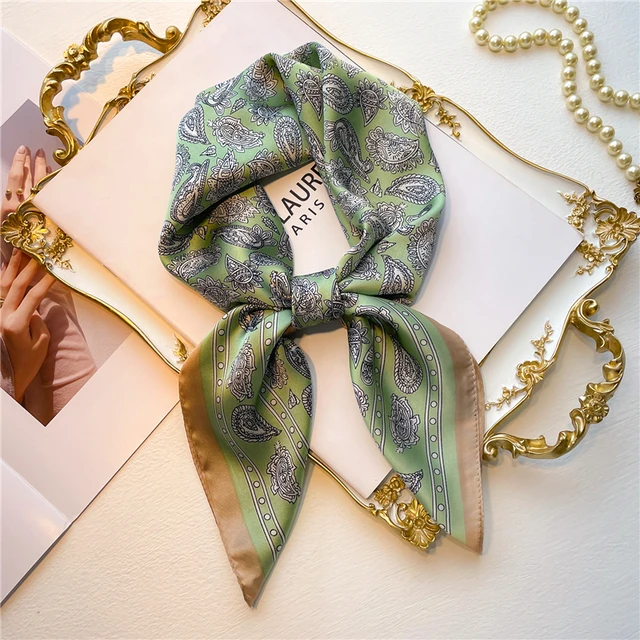 Silk Square Scarf Women Satin Bandana Print  Scarves Head Band Fashion Lady Hair Shawl and Wrap Female Neckerchief Hijab 2022 FJ412-7