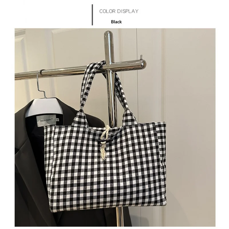 Large Capacity Student School Bag for Women New Japanese Style Harajuku Texture Handheld Tote Plaid Bag
