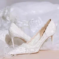 Women's Large Size High Heels Thin Heels Pointed Toe Lace High Heels Dress Banquet Mature New Spring Sexy Zapatillas De Mujer 2