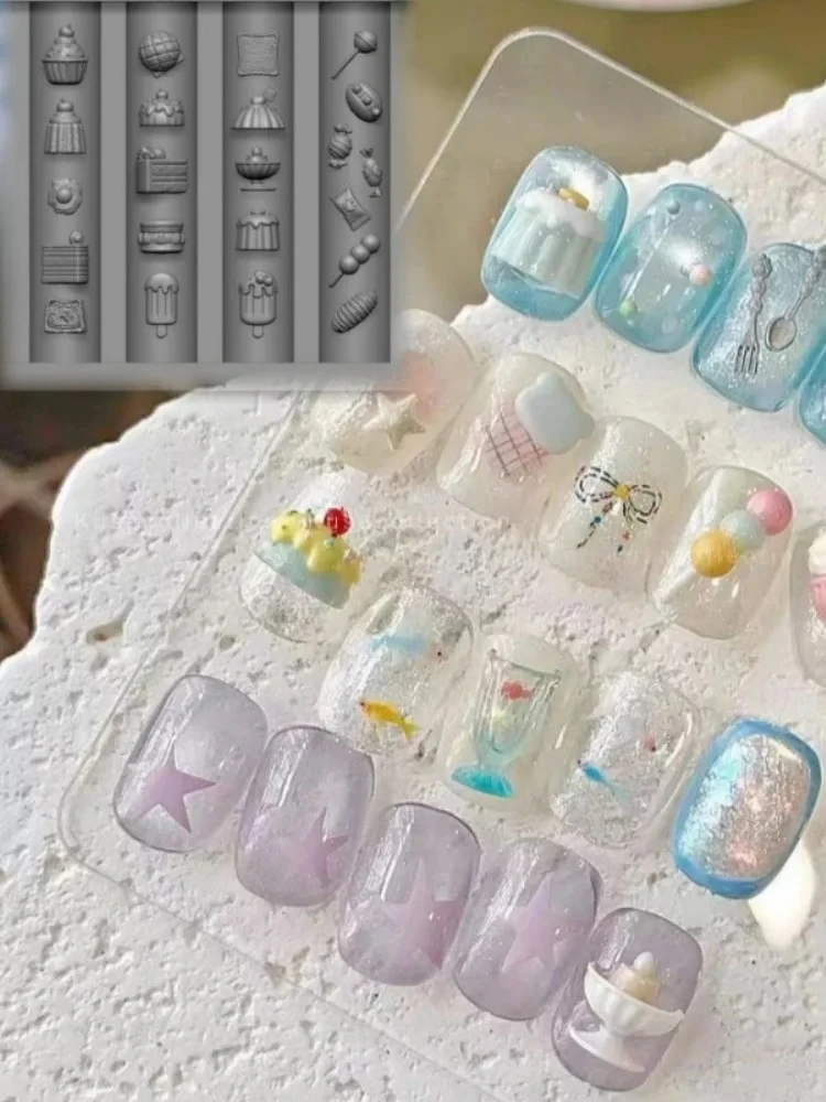 1개 오리지널 실리콘 네일 몰드 귀여운 여름 드림 주스 컵 빨대 밀크티 크림 DIY 음료 컵 3D 템플릿 네일 몰드