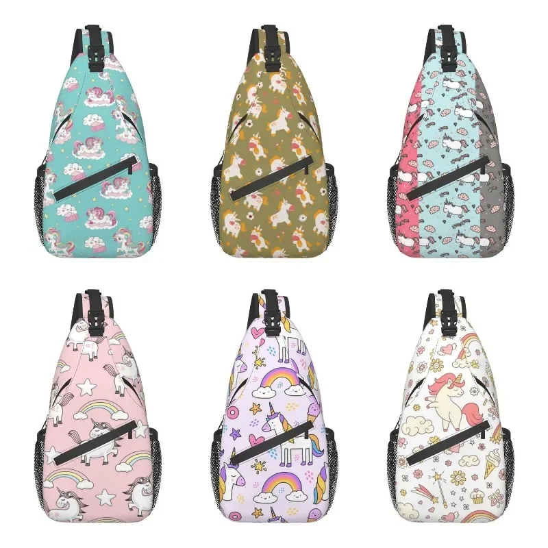 

Dreaming Unicorns Sling Chest Bag Custom Animal Cartoon Crossbody Shoulder Backpack for Men Cycling Camping Daypack