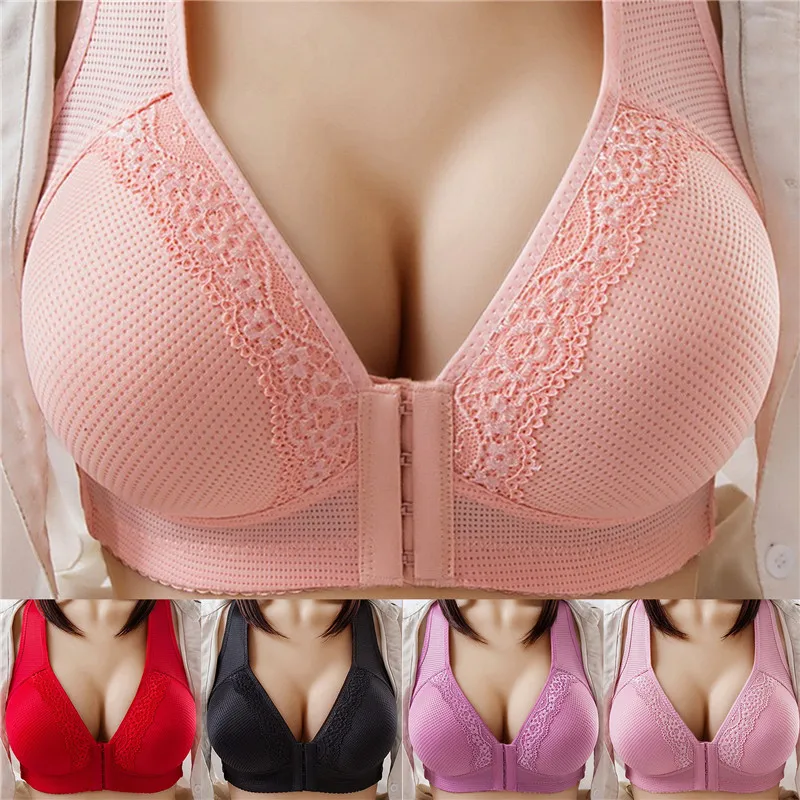 

Women No Steel Ring Bras Front Buckle Beautiful Back Thin Sexy Underwear Front Closure Bra Plus Size Wireless Bra Cup