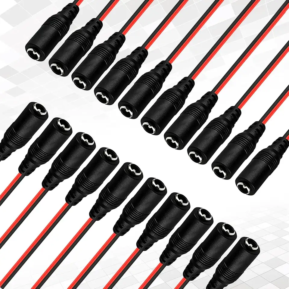 20 Pack Female 12V 5A DC Power Pigtail Barrel Plug Connector Cable,20 x 2.1mm x 5.5mm Female DC Pigtail Connectors for CCTV Home image 3