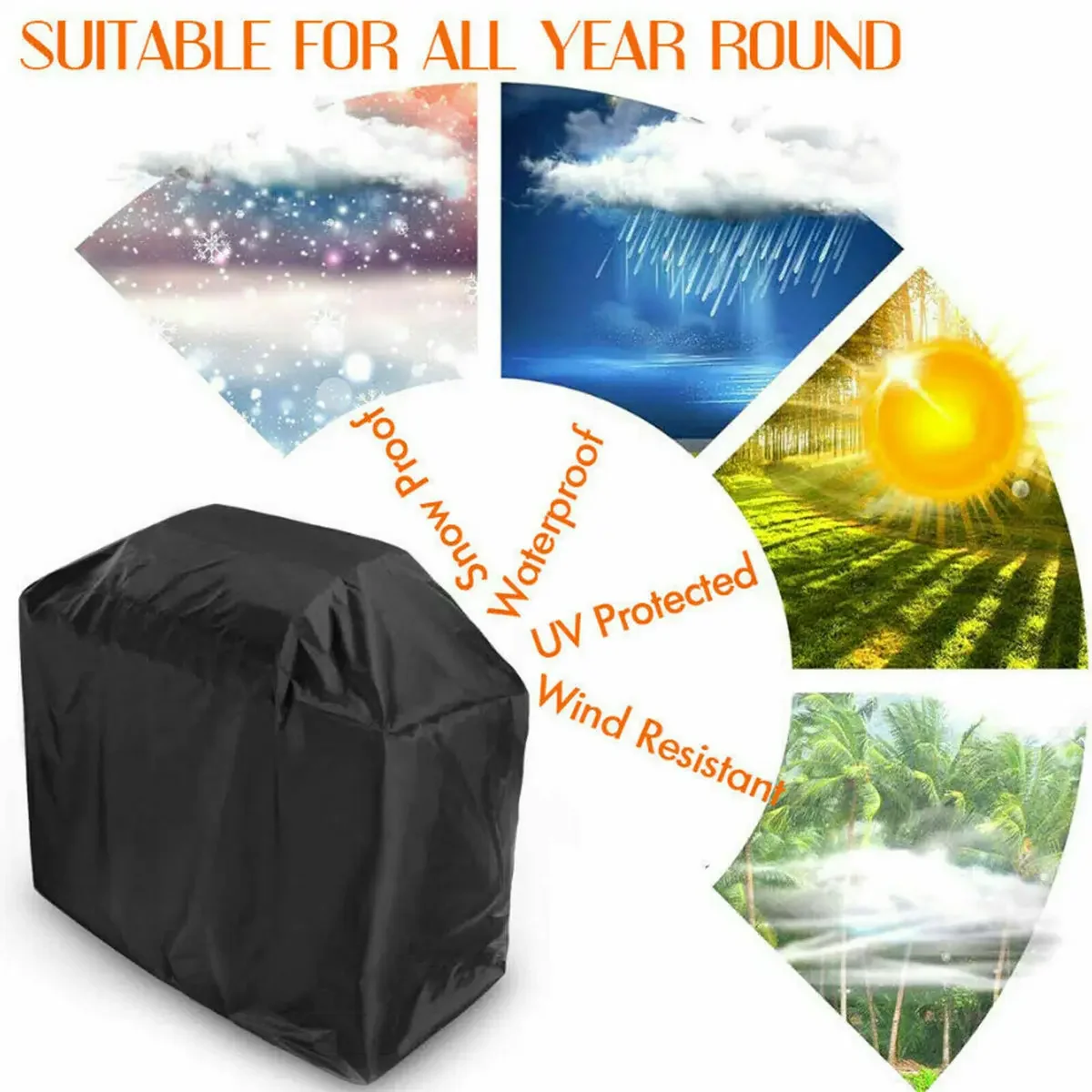 XS-XXXL Super Heavy Grill Cover Outdoor Garden Waterproof Grill Cover Black Portable Oxford Cloth Wear-resistant BBQ Cover 3