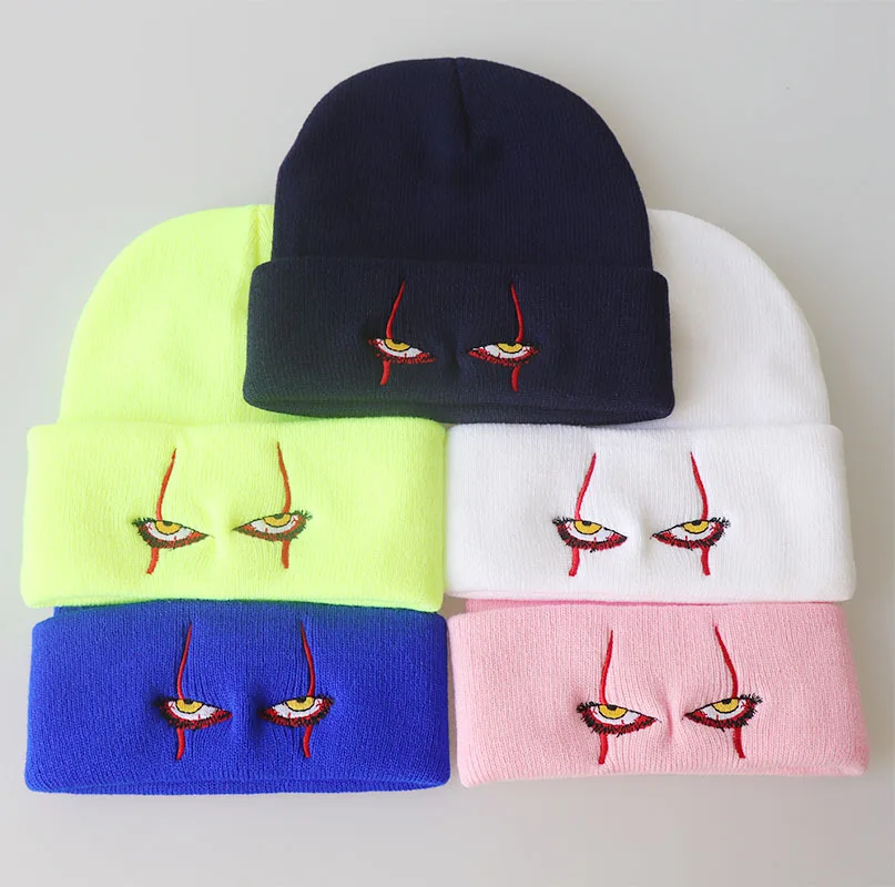 Knitted Beanie Hat 6 Styles Unisex Winter Soft Outdoor Solid Color Pennywise scary eyes for Kids Casual Outside Halloween