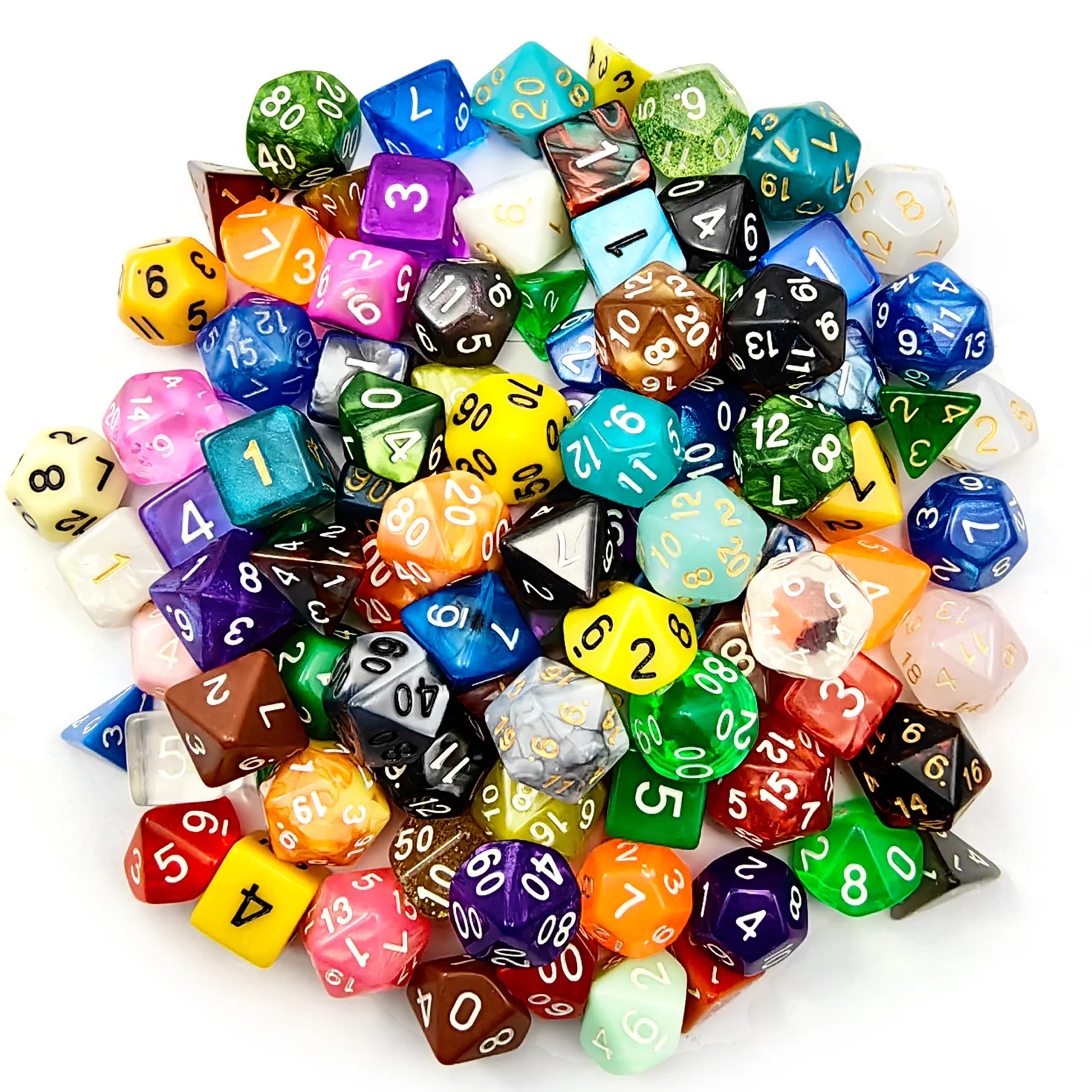 Bescon 100pcs Big Set of Random Polyhedral Dice, Standard Sized DND Dice Set 100pcs in a Variety of Colors&Effects 2