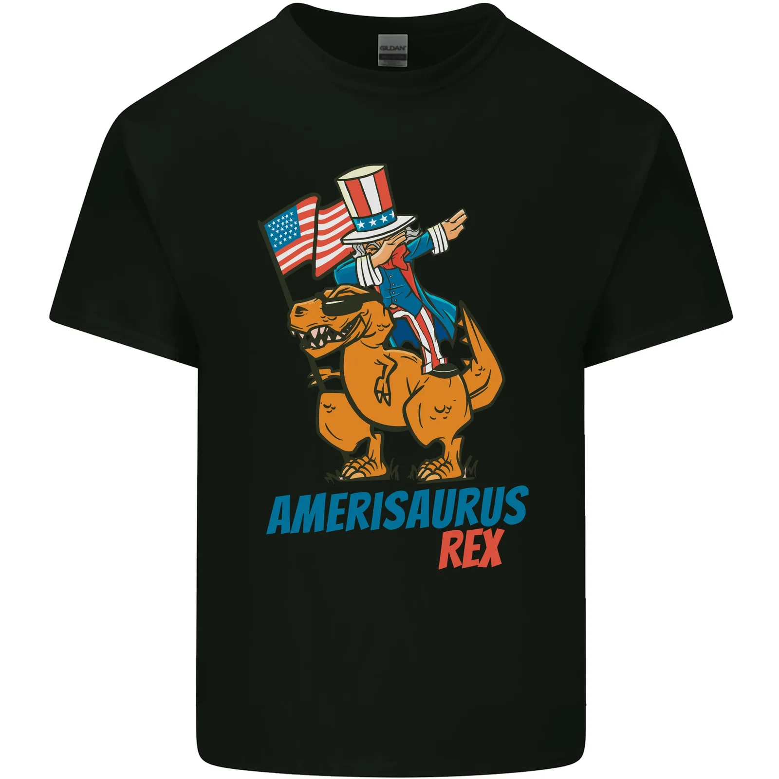 T-Shirt In Cotone Da Uomo Amerisaurus T- Rex Dabbing Uncle Sam Usa