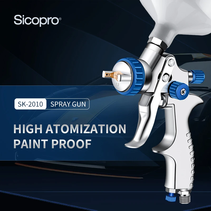 

High Atomizing Upper Pot Professional Pneumatic Spray Gun HVLP Chrome Plating 600ml 1.3 Caliber