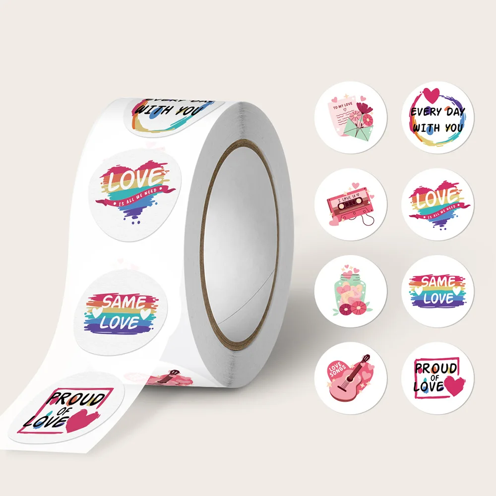 

500pcs Cute Love Heart Stickers for Valentines Day, Colorful Round Valentine Decorative Label for Party Bag Supplies Gift Wraps