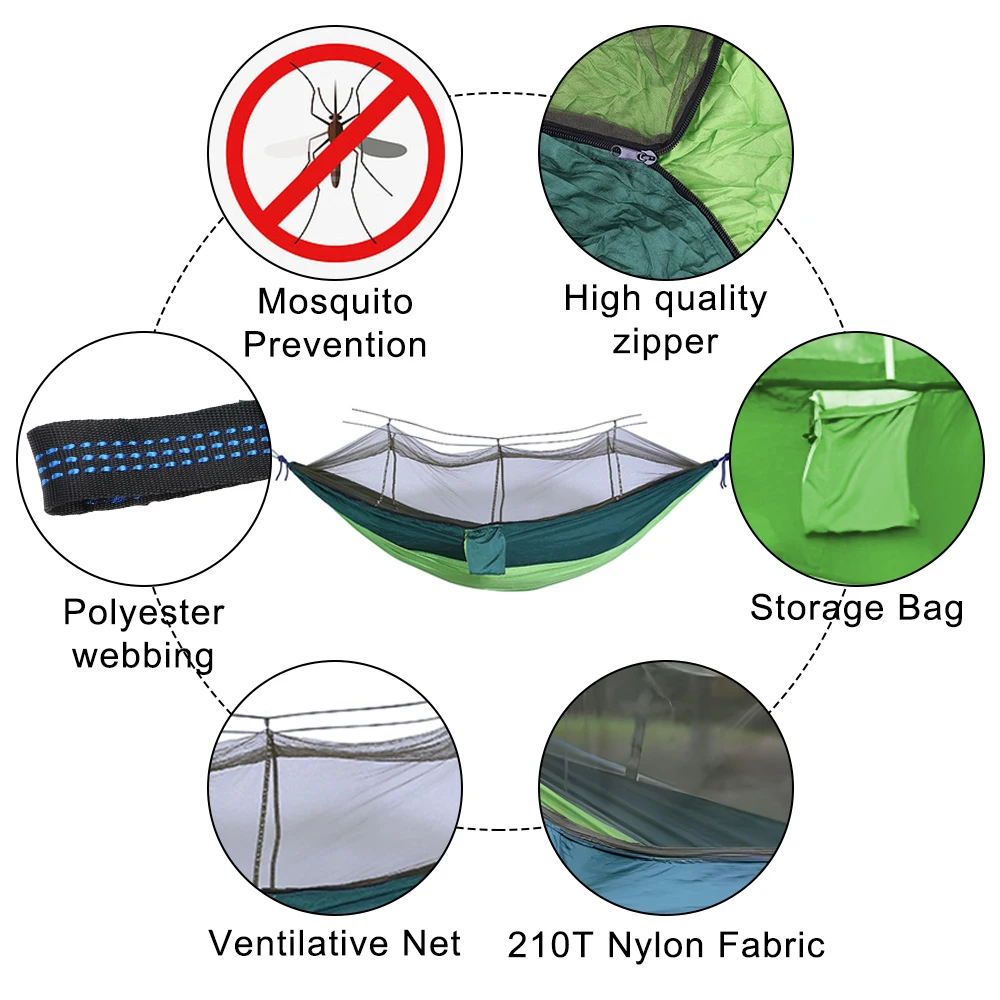 RV Tourist Sleeping Hammock 260x140cm Outdoor Camping Hammock 1-2 Person 300KG Loading Bed With Mosquito Net Car Accessories