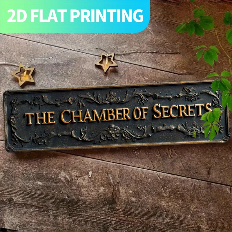 2D Flat - A 2D Flat, Single Piece Metal Sign Featuring a Retro Design of "THE CHAMBER OF SECRETS" Made from Aluminum, Measuring 1