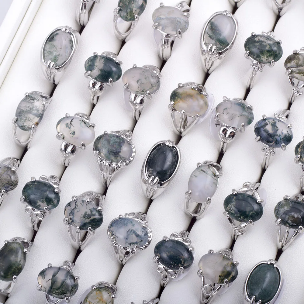 Wholesale 20 Pieces Mix Lot Water Grass Agate Natural Stone Rings Fashion Jewelry Lady's Ring 5