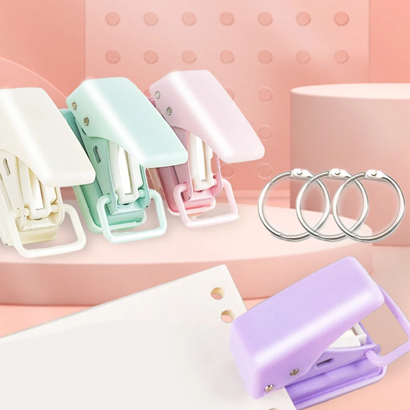 Kawaii Cute Office School Binding Supplies Stationery Single Ring Mini Hole Punch 1 Hole Portable Round Hole Puncher